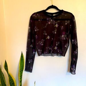 Floral see-through long sleeve top